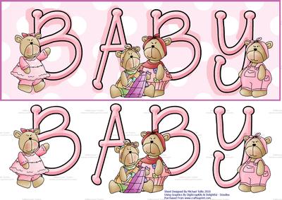 Large Dl Baby Girl Bears Decoupage Card