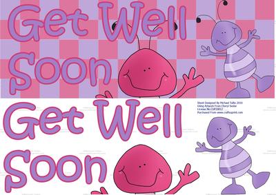 Large Dl Pink&purple Get Well Soon Bugs Card