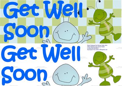 Large Dl Blue&green Get Well Soon Bugs Card