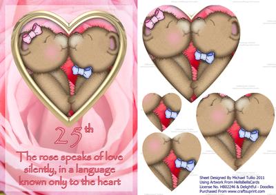 Golden Heart Rose 25th Anniversary Card