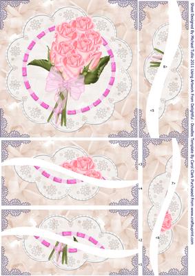 Pink Rose Bouquet Wavy Edged Spiral Side Stacker Card