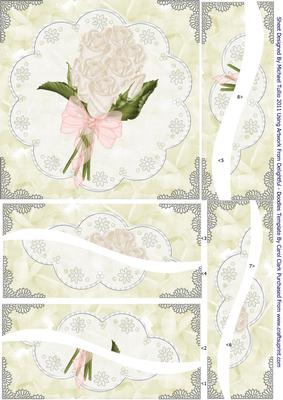 White Rose Bouquet on Lace Wavy Edged Spiral Stacker Card