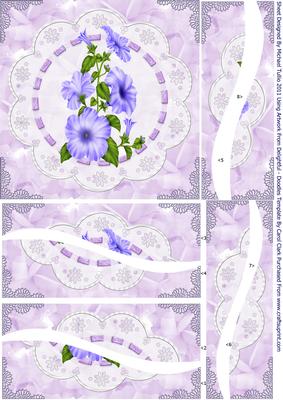 Pretty Purple Flowers on Lace Wavy Edged Spiral Stacker Card