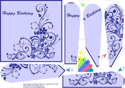 Birthday Floral Swirls Fan Pyramid Card