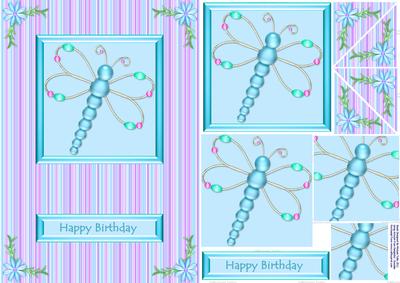 Floral Dragonfly Pyramid Card
