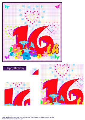 Heart & Flowers 16th Birthday