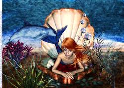 Stunning Underwater Mermaid and Dolphin A4 Card