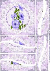 Pretty Purple Flowers on Lace Wavy Edged Spiral Stacker Card