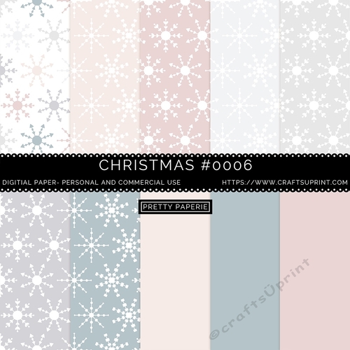 Christmas 006 - Christmas Digital Paper Set - soft pastel snowflakes, seamless paper pack - A4 - 210mm x 297mm