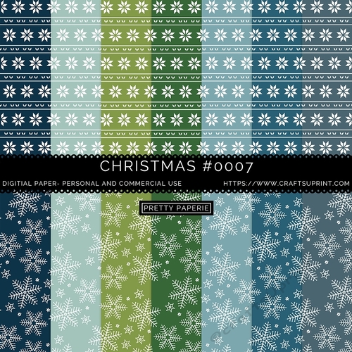 Christmas 007 - Christmas Digital Paper Set - green, blue, snowflakes, seamless paper pack - A4 - 210mm x 297mm