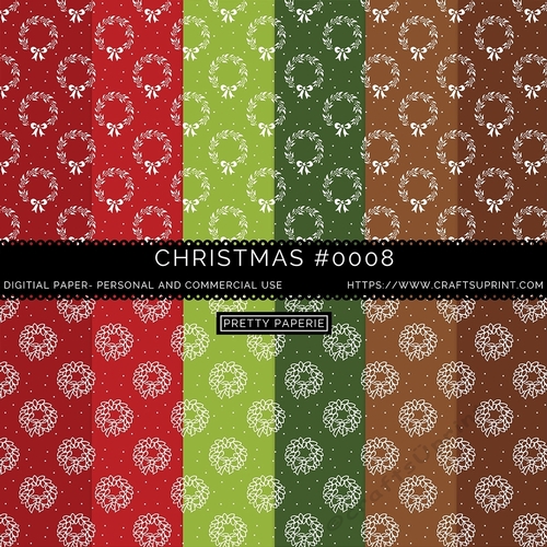 Christmas 008 - Christmas Digital Paper Set - green, red, brown, wreath, seamless paper pack - 12x12