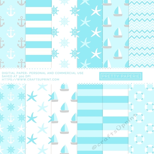Paper Pack 028 Digital Paper/Backgrounds - Nautical Designs - 12inch x 12inch