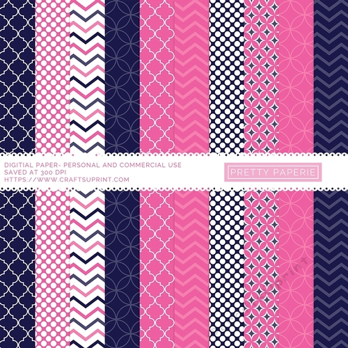 Paper Pack 027 Digital Paper/Backgrounds - Navy & Pink - A4 - 210mm x 297mm