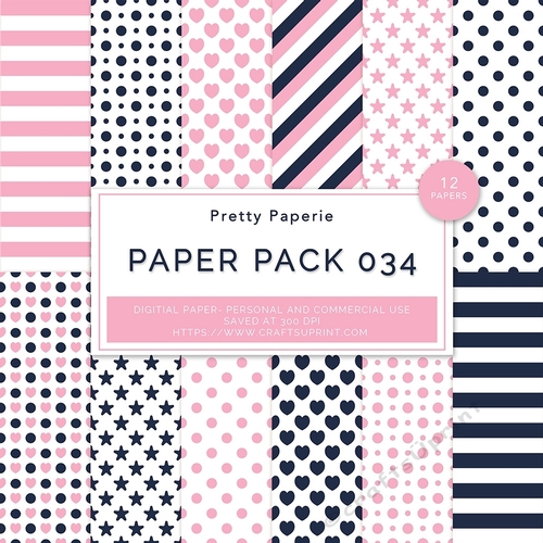 Paper Pack 034 Digital Paper/Backgrounds - Pale Pink, Dusky Pink & Grey - A4 - 210mm x 297mm