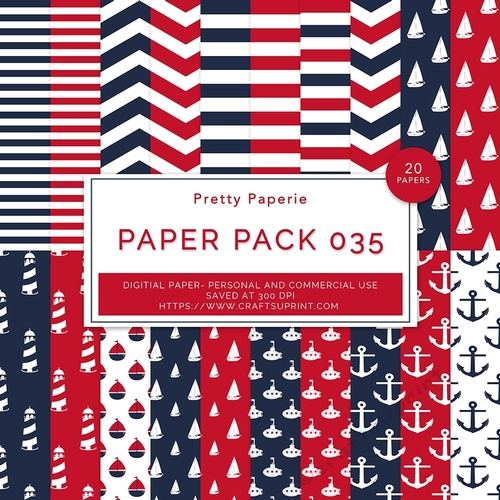 Paper Pack 035 Digital Paper/Backgrounds - Nautical, Navy & Red, seamless pattern - A4 - 210mm x 297mm