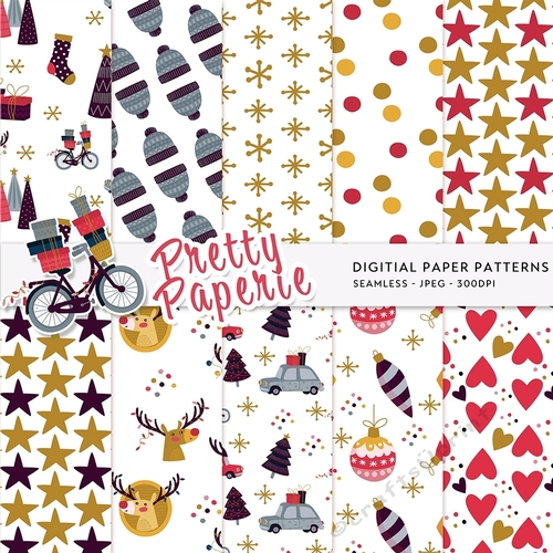 Christmas Digital Seamless Patterns - A4 - 210mm x 297mm
