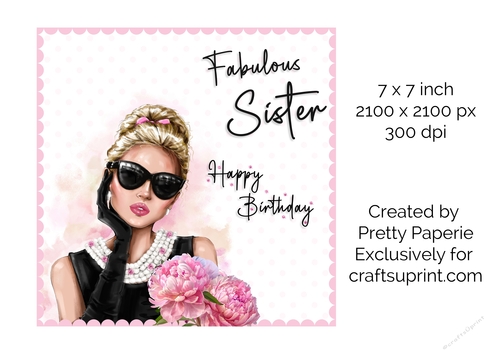Card Topper - Beautiful Lady with Pink Bouquet Birthday Card