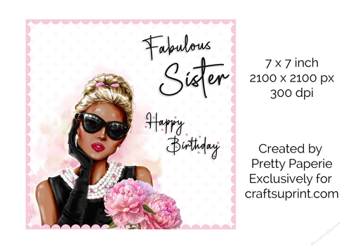 Card Topper - Beautiful Lady with Pink Bouquet Birthday Card