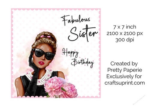 Card Topper - Beautiful Lady with Pink Bouquet Birthday Card