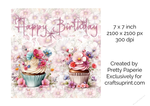 Card Topper - Floral Cupcake Birthday Card