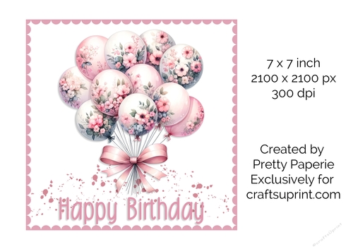 Card Topper - Ladies Floral Balloon Birthday Card