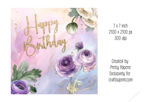 Card Topper - Female Ranunculus Floral Birthday Card
