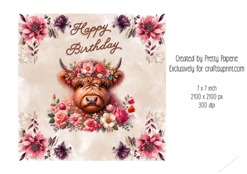 Card Topper - Cute Highland Cow Birthday Day