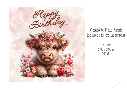Card Topper - Cute Highland Cow Birthday Day