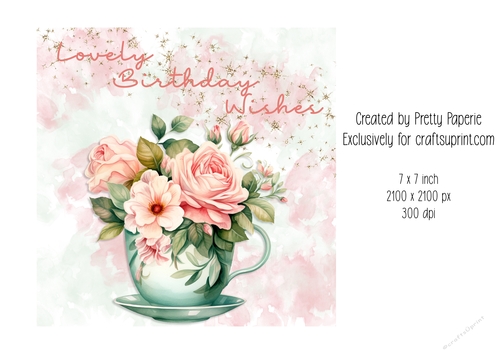 Card Topper - Vintage Floral Teacup Birthday Day