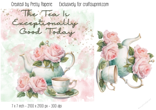 Card Topper - Vintage Floral Teacup & Teapot Birthday Day