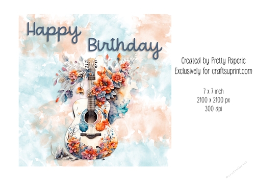 Card Topper - Floral Guitar Birthday Day