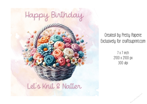 Card Topper - Floral Basket of Yarn