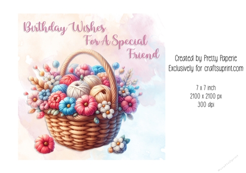 Card Topper - Floral Basket of Yarn