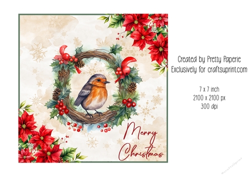 Card Topper - Christmas Robin & Poinsettia Card
