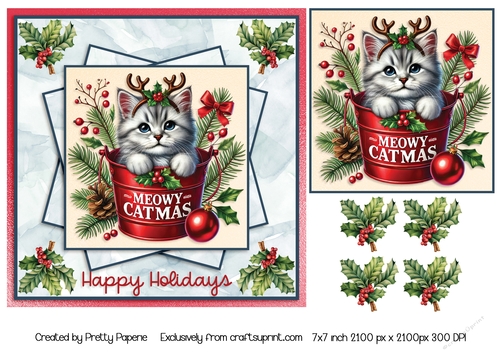 Card Topper - Christmas Card - Meowy Catmas