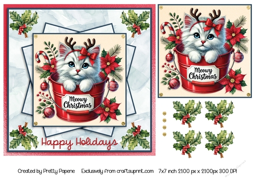 Card Topper - Christmas Card - Meowy Catmas