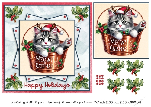 Card Topper - Christmas Card - Meowy Catmas