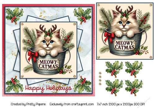 Card Topper - Christmas Card - Meowy Catmas