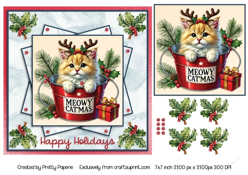 Card Topper - Christmas Card - Meowy Catmas