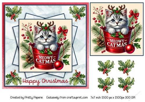 Card Topper - Christmas Card - Meowy Catmas - Happy Christmas
