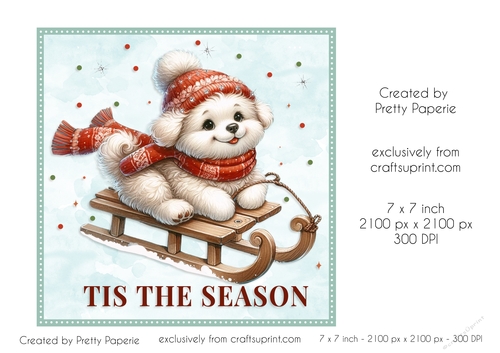 Card Topper - Christmas Card - Dog on a Sleigh