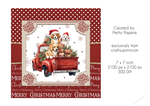 Card Topper - Christmas Card - Dogs in a Red Truck