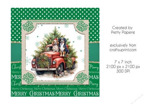 Card Topper - Christmas Card - Dogs in a Red Truck