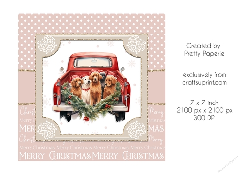 Card Topper - Christmas Card - Dogs in a Red Truck