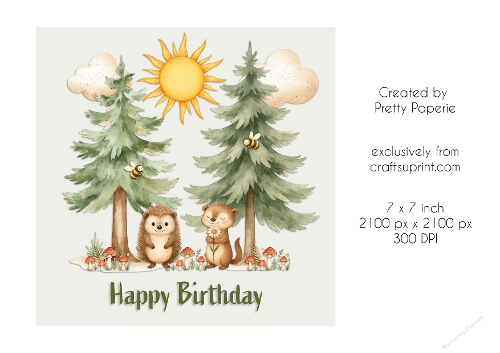 Card Topper - Cute Woodland Animals Birthday Card