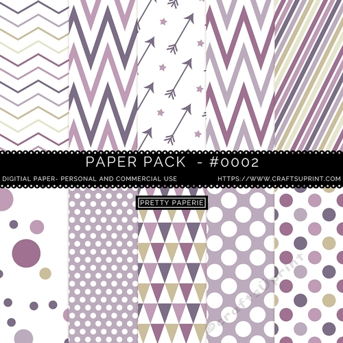 Paper Pack 002 Digital Paper/Backgrounds  - Purple, Mauve & White seamless patterns - A4 - 210mm x 297mm