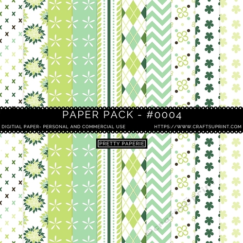 Paper Pack 004 Digital Paper/Backgrounds - Green & White, seamless pattern - A4 - 210mm x 297mm
