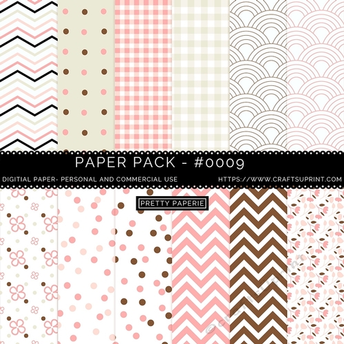 Paper Pack 009 Digital Paper/Backgrounds  - Pink, Brown & Grey  - A4 - 210mm x 297mm