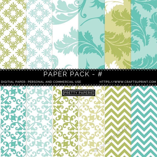 Paper Pack 010 Digital Paper/Backgrounds - Blue, Green & White  - A4 - 210mm x 297mm