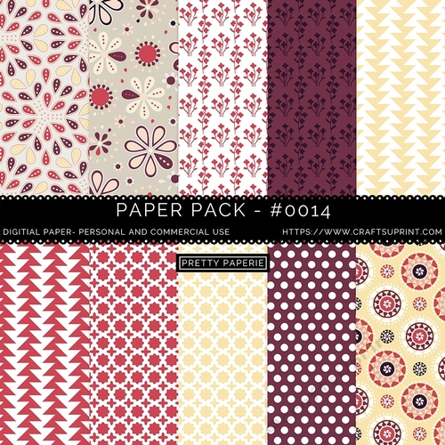Paper Pack 014 Digital Paper/Backgrounds - Burgundy, Yellow & Cream  - A4 - 210mm x 297mm